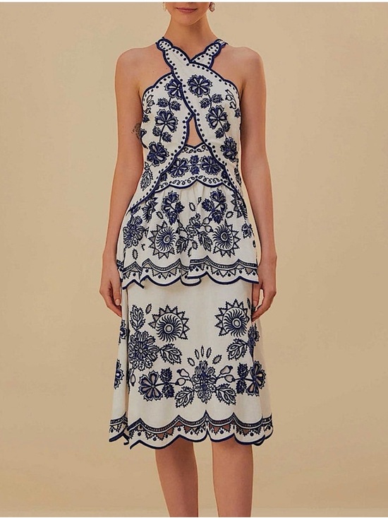 FARM Rio Dresses & Skirts - FARM Rio Off-White Richelieu Midi Dress - size small - NWT